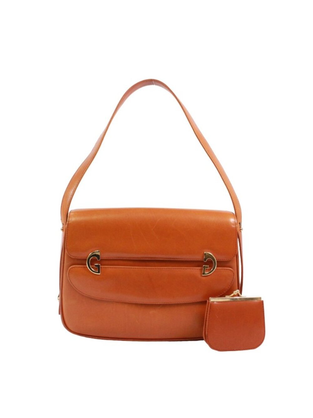 Gucci Vintage Leather Brown Shoulder Bag Gold